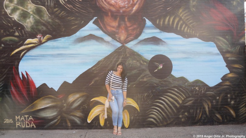 Stephanie poses in front of the mural of the Old Cuban Man on the wall of the defunct La Conguita restaurant   © 2015 Angel Ortiz Jr. Photography